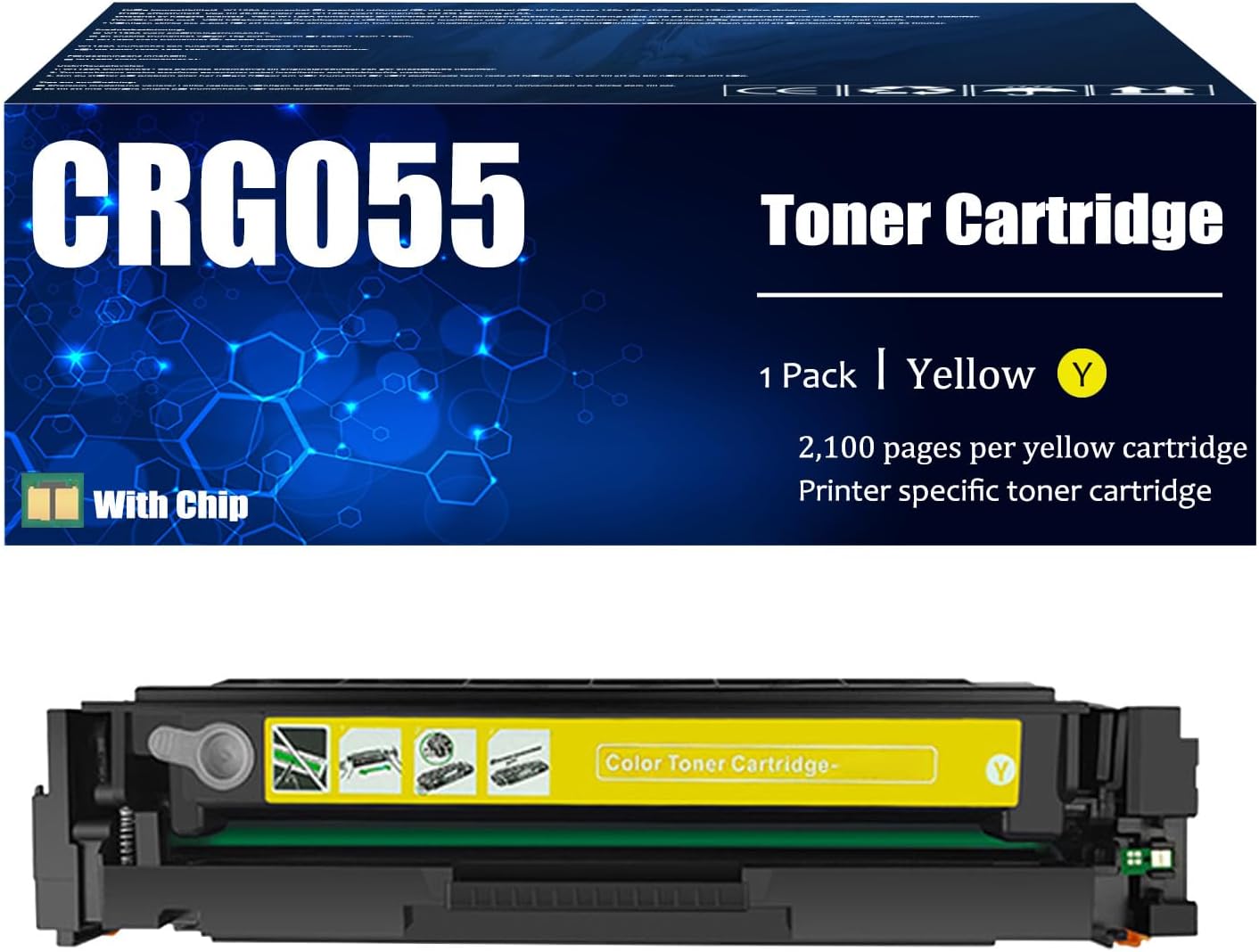 Replacement CRG055 Toner Cartridge Compatible for Canon CRG055 CRG-055 Toner Cartridges Work for Canon LBP663CDN LBP663CDW LBP664CX MF742CDW MF746CX Printers 1 Yellow Pack