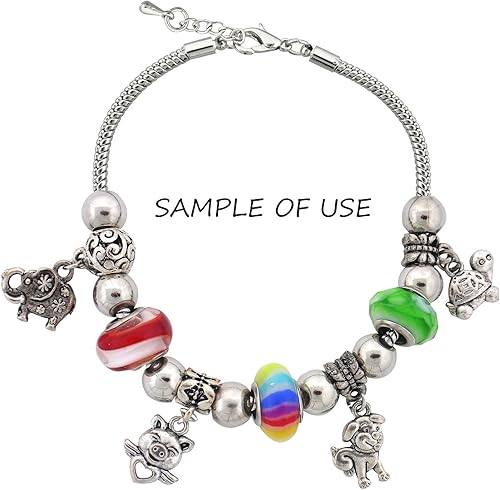 Miniatura 12 de RUBYCA Pulsera de encanto europea plateada cadena de serpiente con cierre de langosta DIY joyería 7.1 pulgadas 10pcs Blanco y plateado,Plata