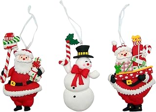 Santa and Snowman Clay Dough Christmas Ornaments, Festive Holiday Decorations, 7 Inches, Set of 3