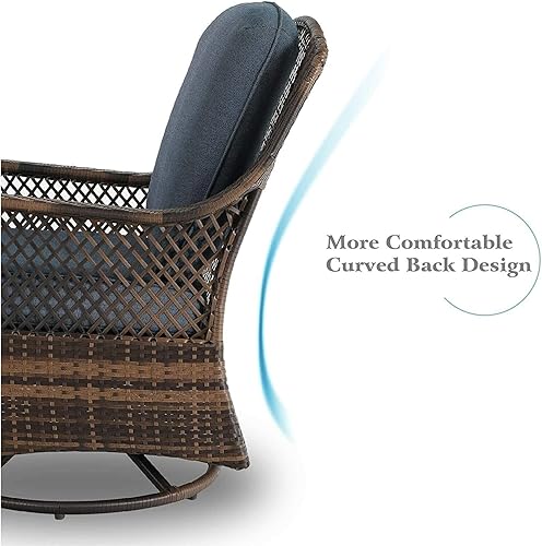 Miniatura 6 de Saranya 18 Shop New Brown Modern 3 PCS Outdoor Swivel Rocker Patio Chairs Cushions Furniture Sofa Sectional Rattan Couch Wicker Conversation Living