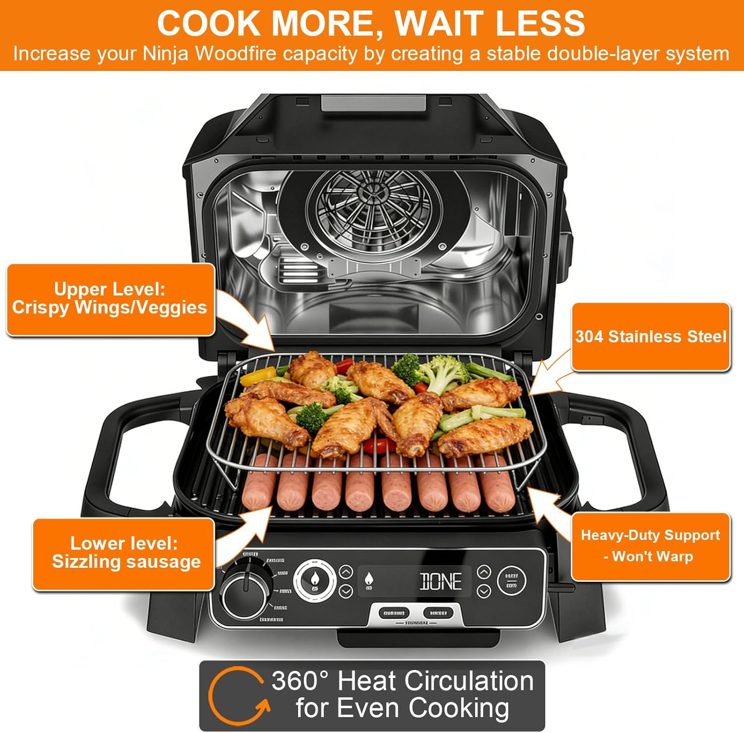 Stainless Steel Rack, 12.6×8.7 Inches Outdoor Indoor Grill Stand Flex Flame Combi Accessories for Ninja OG751 OG701 Woodfire and other Wood fire Electric Air Fryer, Dishwasher Safe