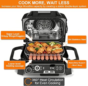 Stainless Steel Stand, 12.6×8.7 IN Indoor Outdoor Flex Flame Combi Accessories Grill Stand for Ninja Woodfire OG701 OG751 and other Wood fire Electric Air Fryer, Dishwasher Safe
