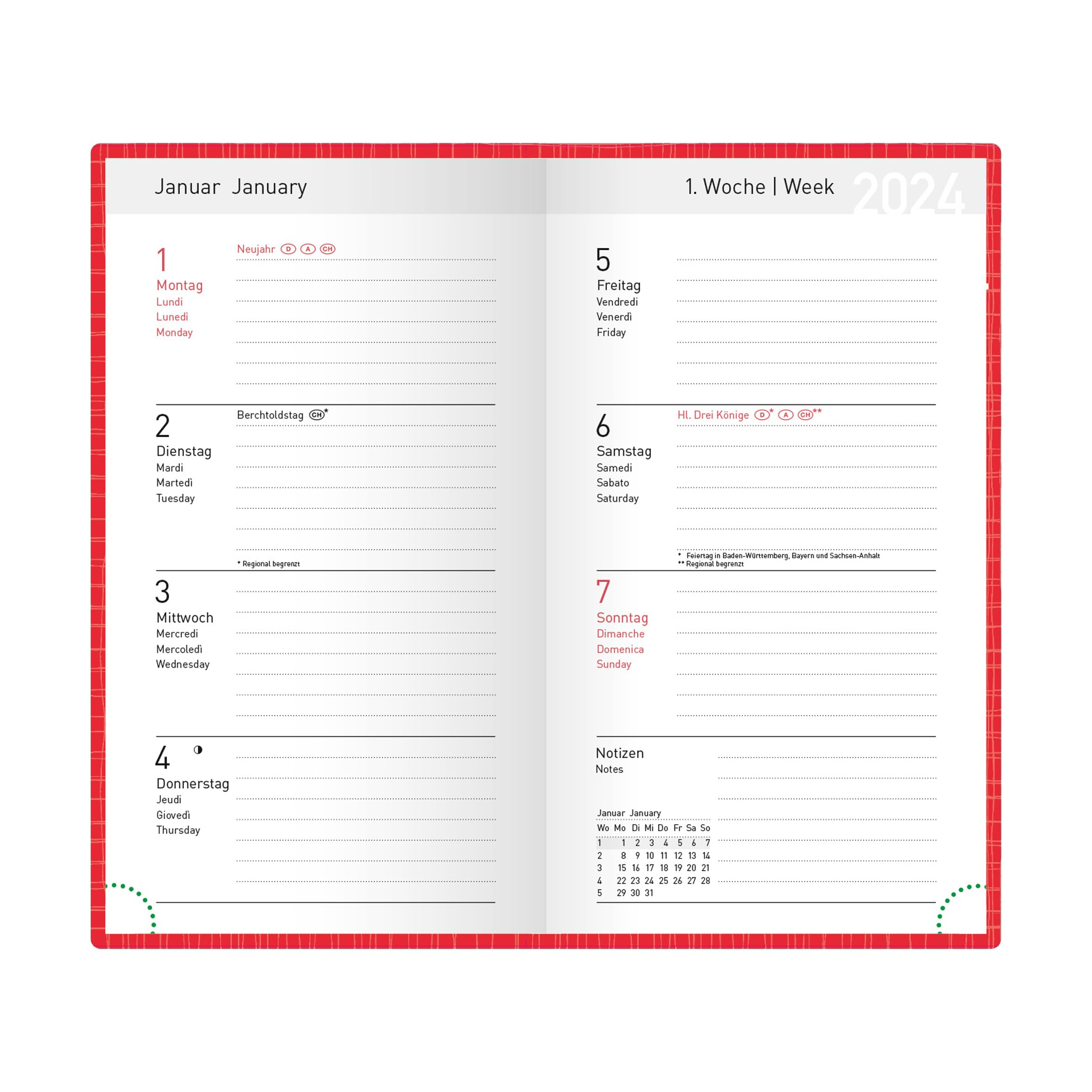 Idena 11032 - Pocket Diary 2024, Ladytimer Graphic Red, 87 x 153 mm, 128 Pages, Weekly Planner with Flexible Cover - Image 3