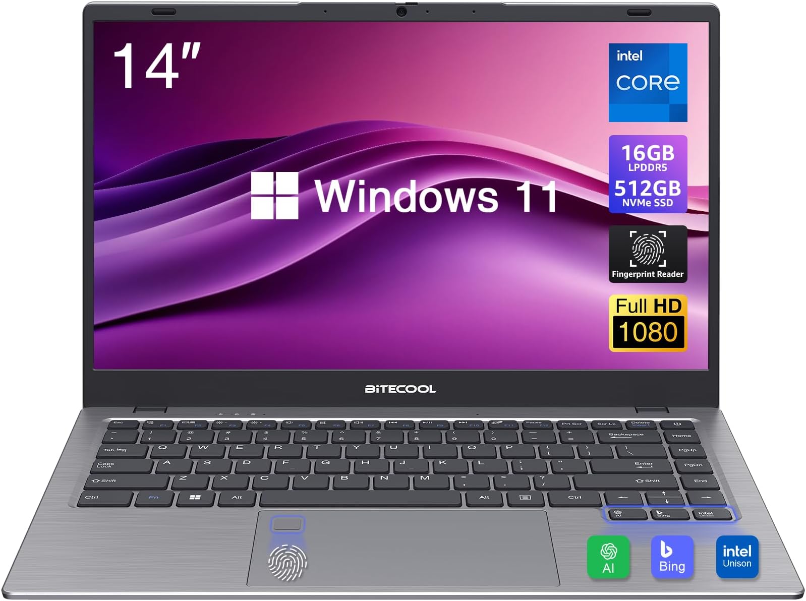 BiTECOOL Laptop Windows 11 de 14 polegadas, laptop SSD NVMe de 16 GB de ...