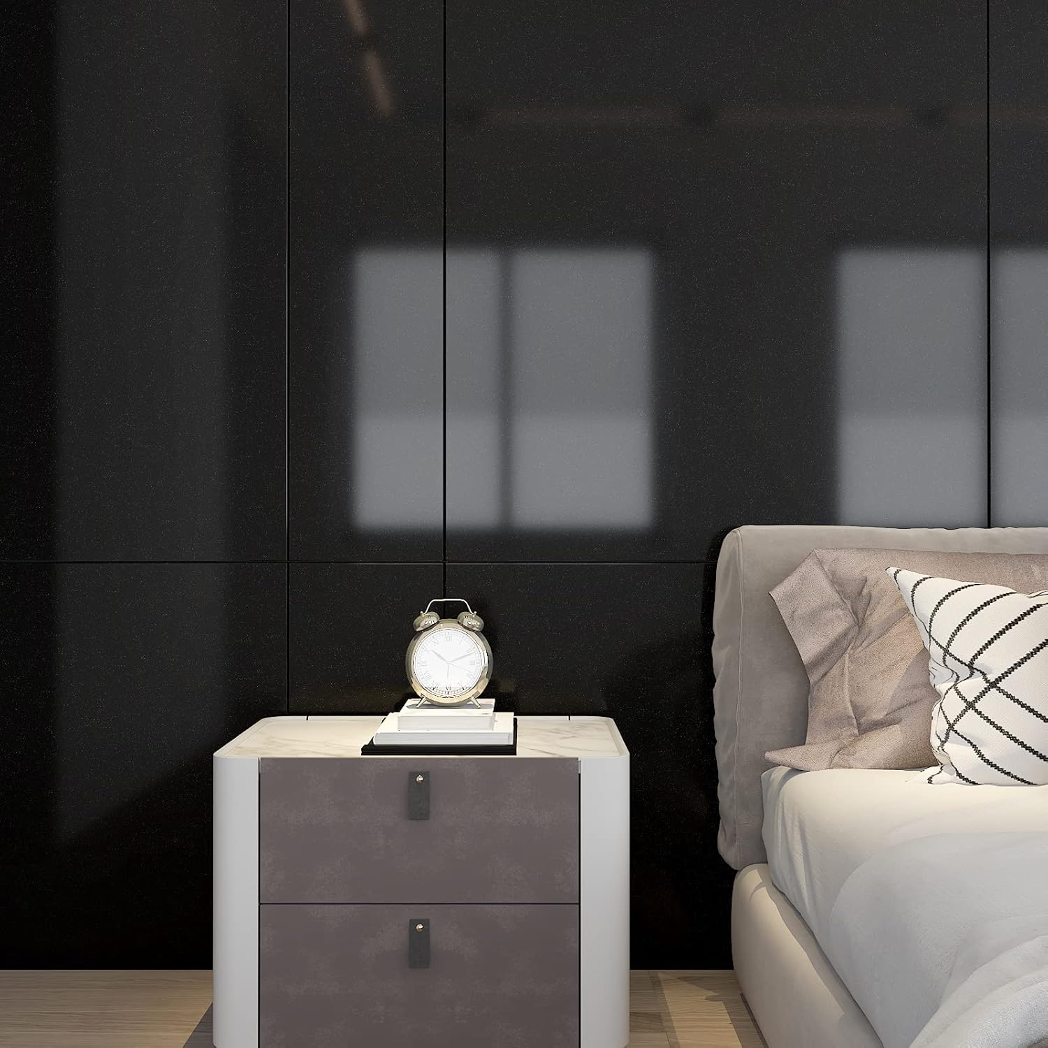 CRE8TIVE Black Peel and Stick Wallpaper 24"x354" Large Size Black Glitter Contact Paper Waterproof Removable Adhesive Glossy Shiny Glitter Wallpaper for Bathroom Bedroom Cabinets Dressers Furniture