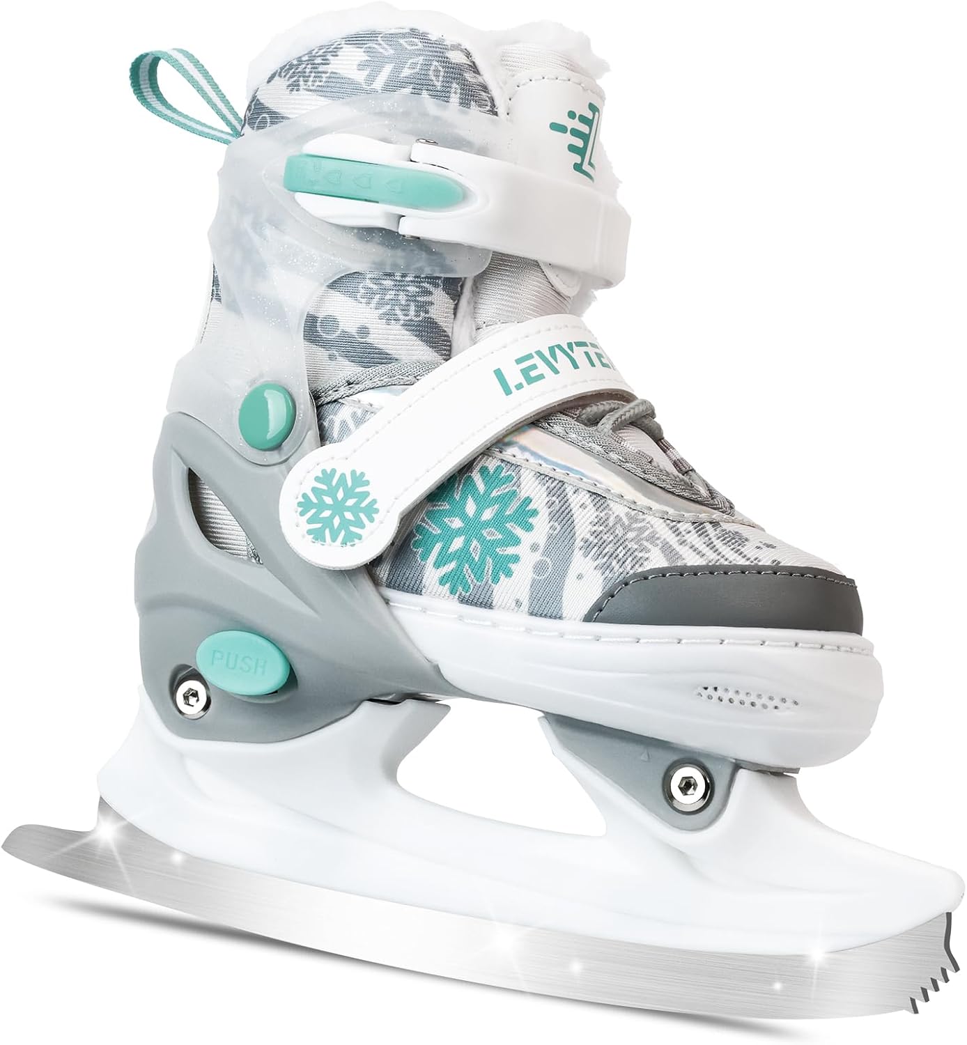 Adjustable Ice Skates for Kids Boys Girls - Warm Fleece Lined, 4 Size Adjustable Beginner Snowflake Blades Ankle Support Figure Skates for Outdoor and Rink