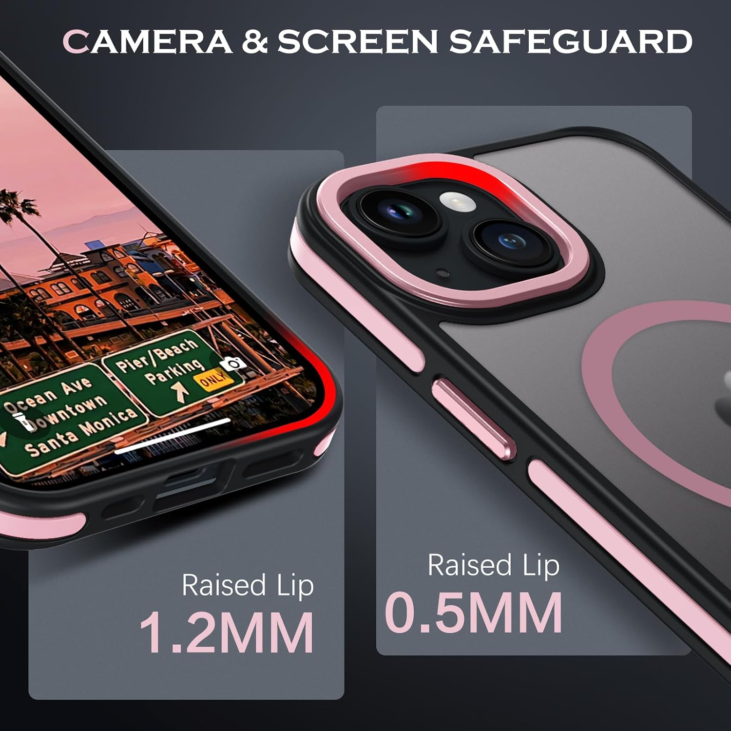 YINLAI Case for iPhone 14 Plus 6.7-Inch, iPhone 14 Plus Phone Case Magnetic [Compatible with Magsafe] Slim Translucent Matte Men Women Girls Shockproof Protective Back Cover, Black/Pink - Image 6