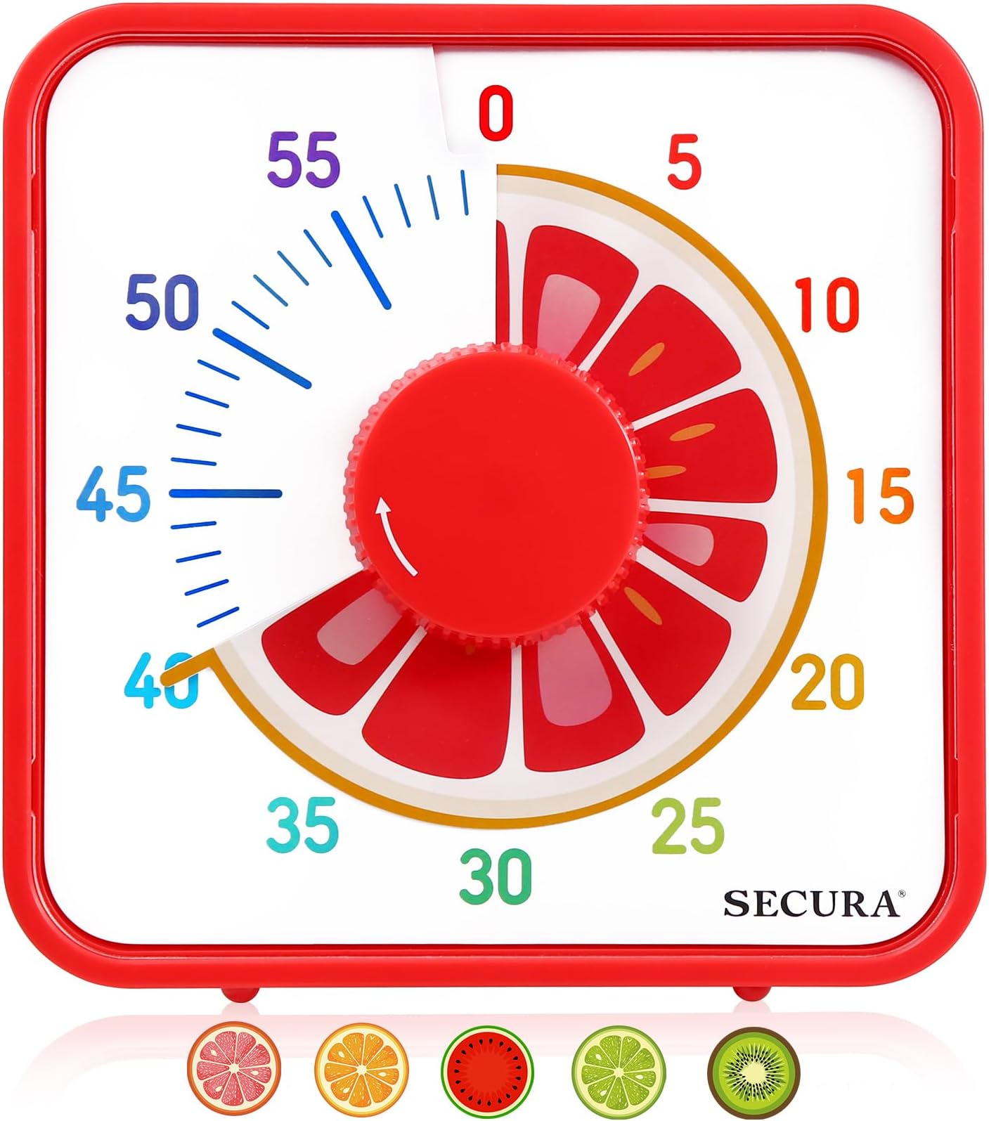 Secura 7.5-Inch Fruit Visual Timer for Kids, 60-Minute Countdown Timer for Classroom or Kitchen, Durable Mechanical Timer Clock with Magnetic Backing (Grapefruit)