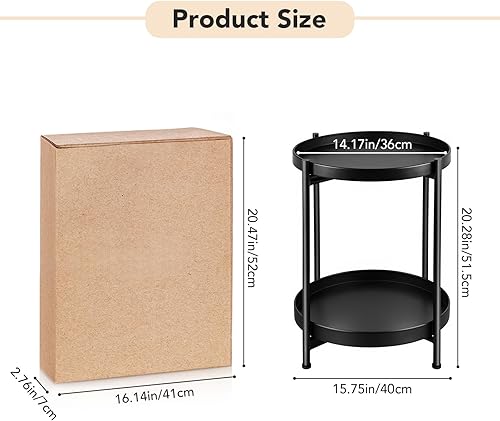 Miniatura 7 de Mesa auxiliar pequeña redonda para espacios pequeños en interiores y exteriores, mini mesa auxiliar de metal, soporte de planta de 2 niveles