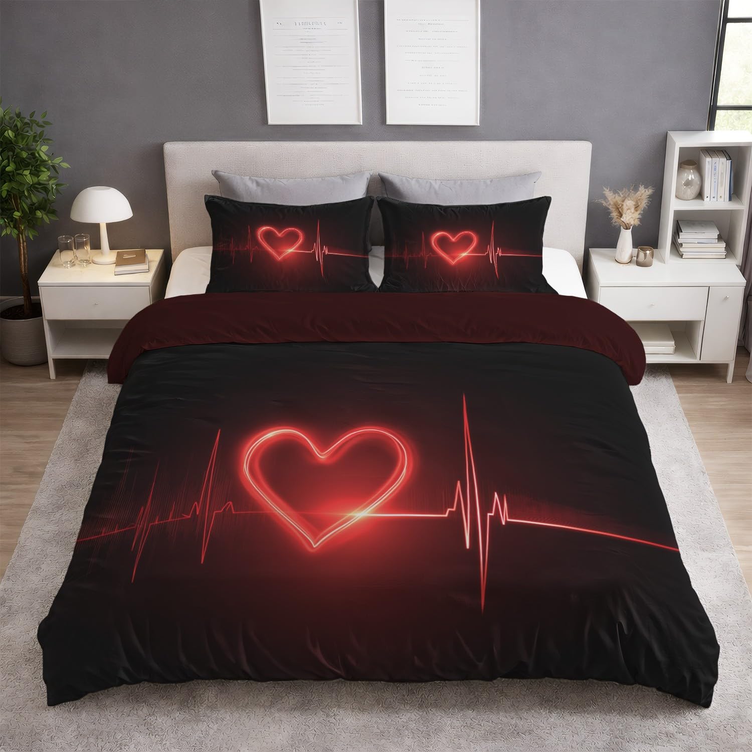 Parure de lit romantique avec motifs vagues et cœur pour des nuits douces et passionnées