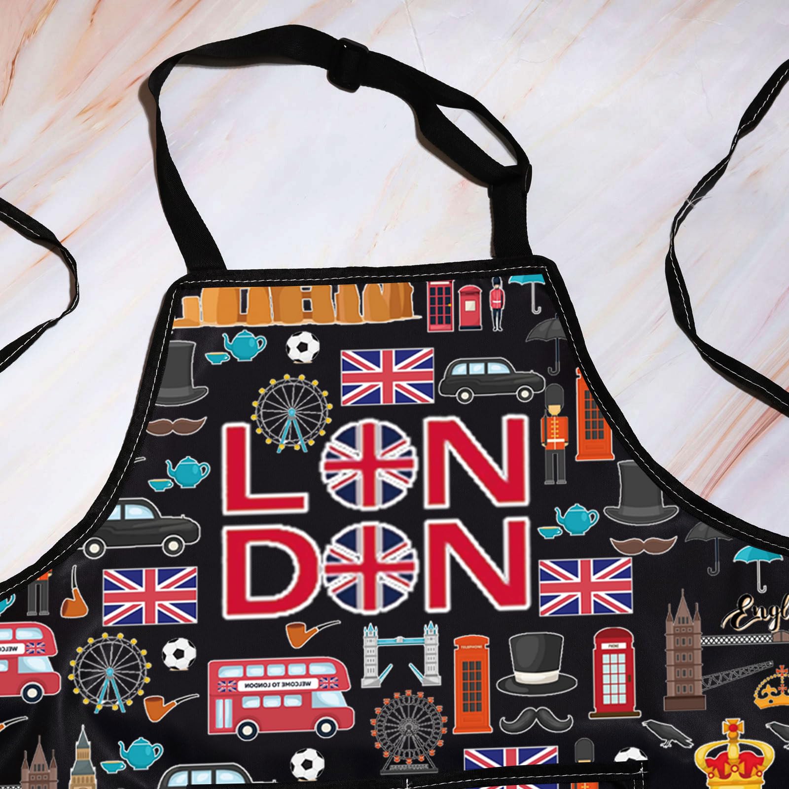 WZMPA England London Cooking Apron London Cook Gift United Kingdom London Chef Adjustable Apron London Family Kitchen Gift, London Ap - Image 3