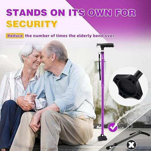 Vista 36 de BeneCane Bastón plegable para mujer con dos luces LED, bastón cuádruple con base estable, ligero y ajustable Rojo tallado