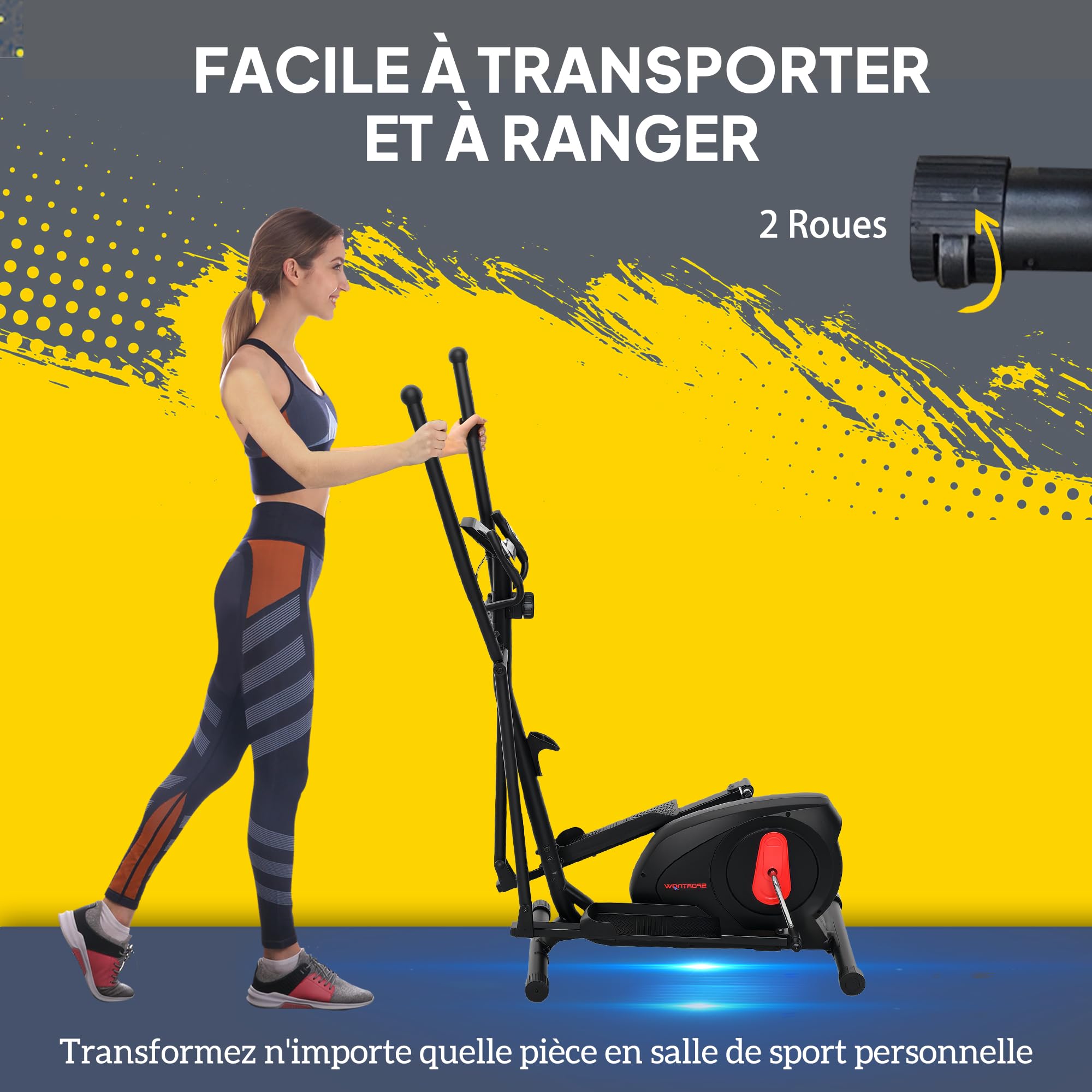SPORTNOW Vélo elliptique pour la Maison Ultra Silencieux, vélo elliptique magnétique à 8 Niveaux de résistance avec écran LED, capteur de pouls, Porte-Bouteille et roulettes, Noir