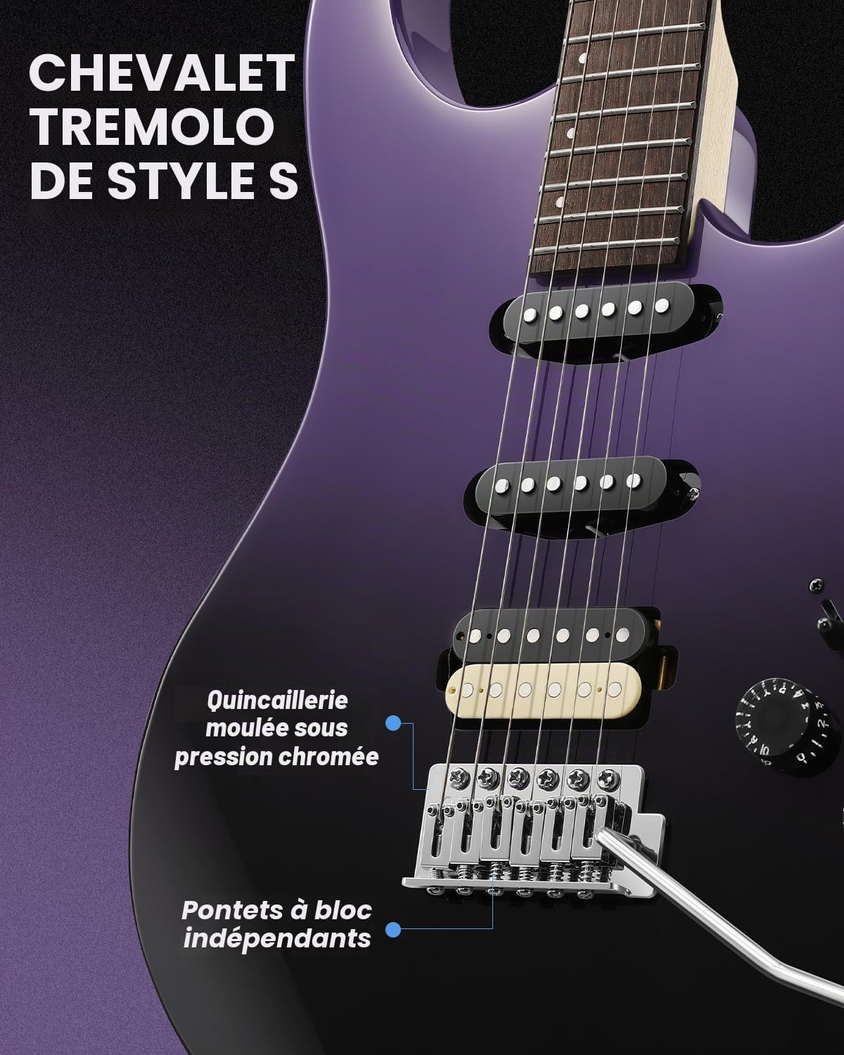 Donner DMT-66 39 Inch Guitare Électrique Taille Standard pour Débutant, Kit de Guitare Électrique avec Housse noir violacé