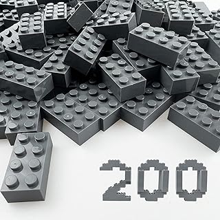 HUIZDQ 200 Piece Classic Building Bricks, 2x4 Building Blocks STEM Creative Building Toys, Dark Grey