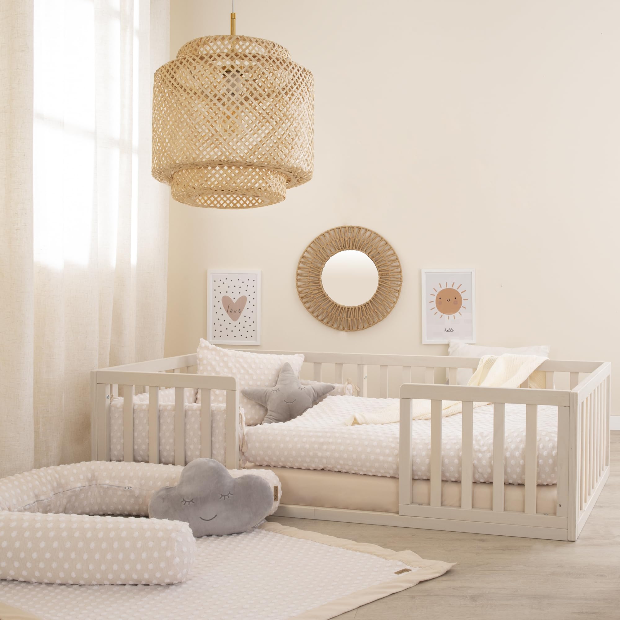 roba Lit Montessori au Sol 70 x 140 cm pour Enfants - Avec Sommier à Lattes et Protection Antichute - Concept de Sommeil Proche du Sol pour Tout-​Petits - Stone Washed