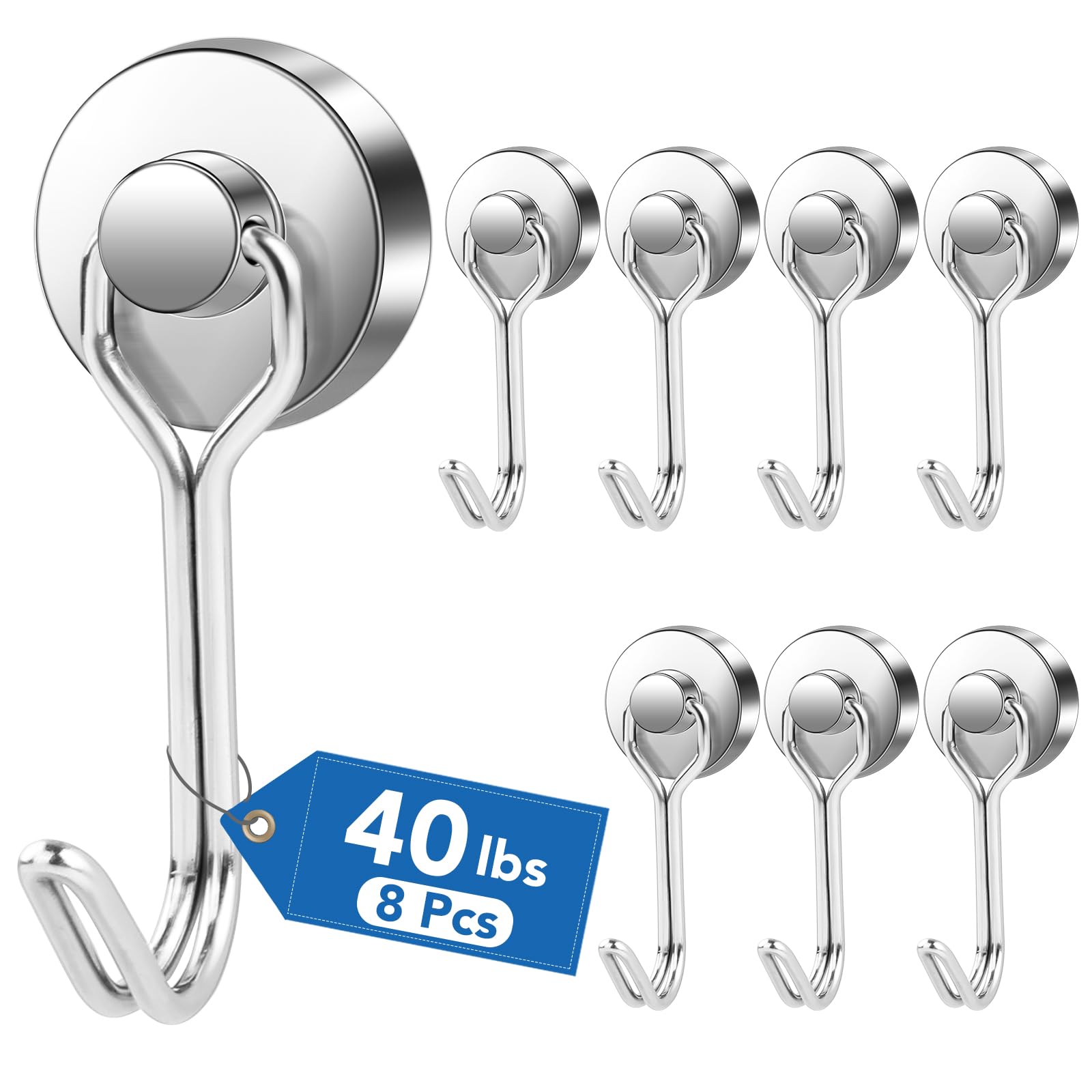 LOVIMAG Garage Storage Hooks 8 Pcs Magnetic 2025 Cruise Cabins Essentials Strong Heavy Duty Magnets Decorations Must Haves Travel Classroom Home Refrigerator Door Fridge Lanyards,Silver