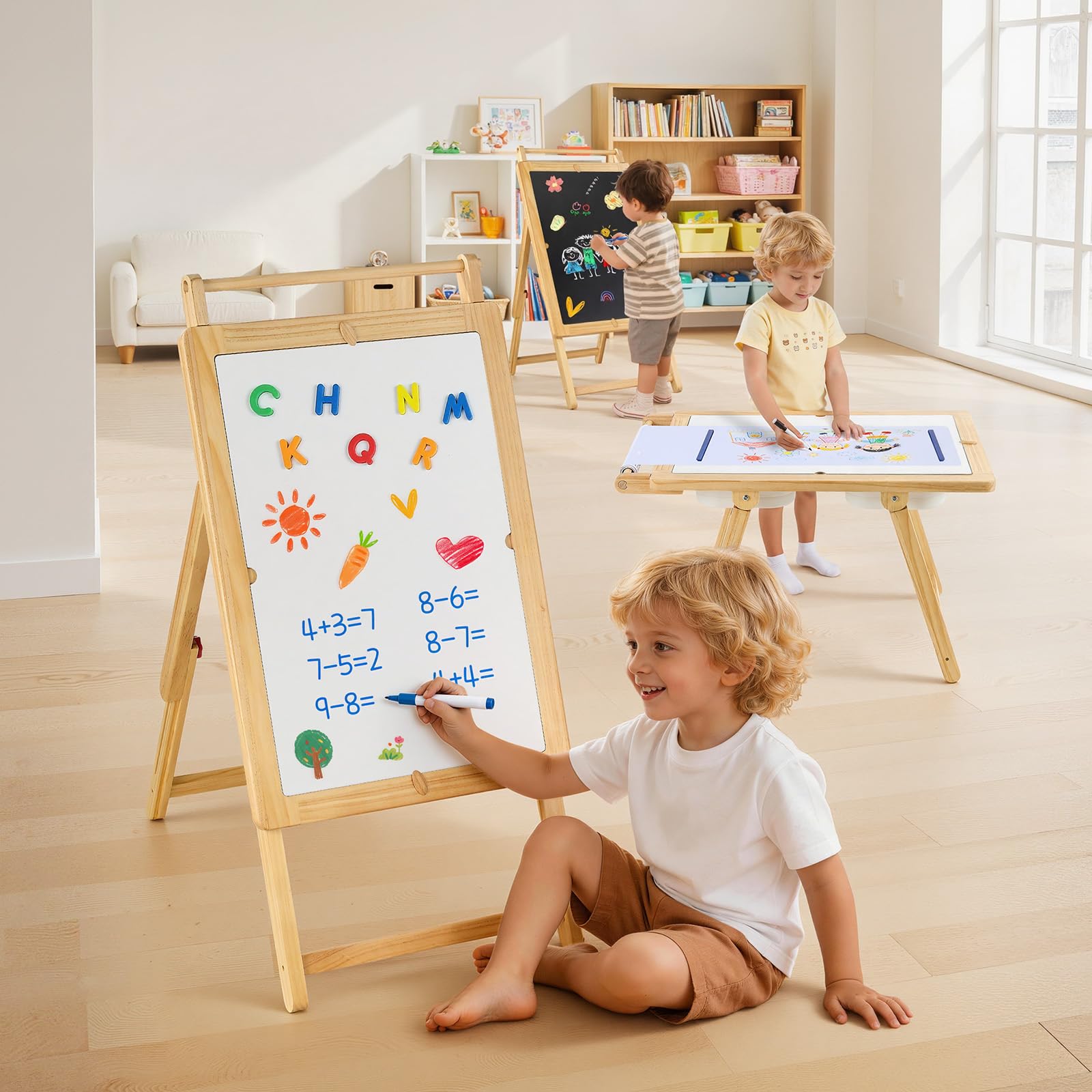 VEVOR Table Sensorielle pour Tout-Petits, Table d'Activité en Bois pour Enfants, Chevalet d'art avec Tableau Double Face, Bacs de Rangement, pour Jeux de Sable et d'eau, Dessin, Apprentissage, Repas