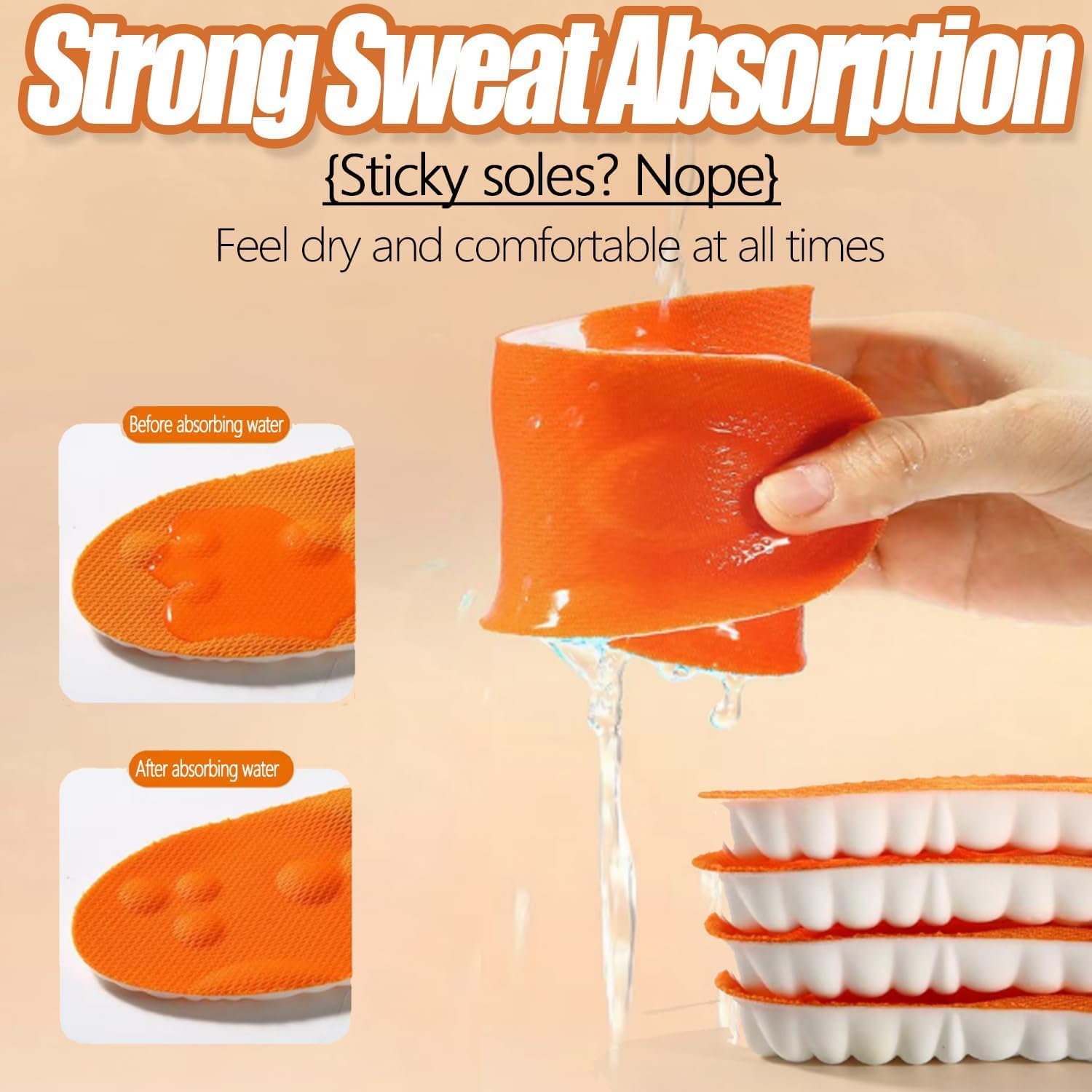 2026 New Steppers Insoles for Men & Women,4D Cloud Massage Memory Foam Insoles with Arch Support，Comfortable and Breathable (Orange, Men 7 / Women 8) - Image 5