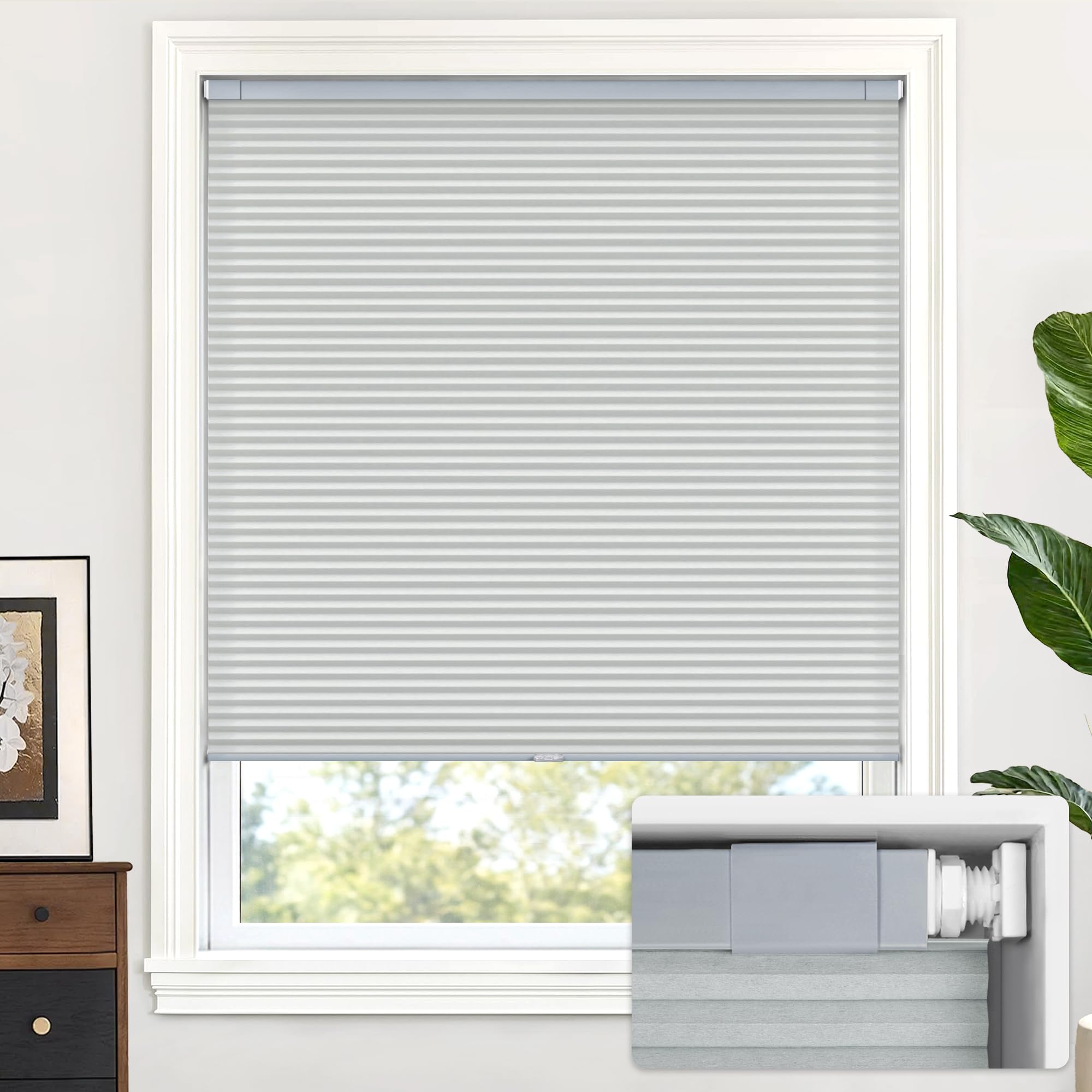 LazBlinds Cordless Cellular Shades, No Tools No Drill Light Filtering Honeycomb Shades Pleated Blinds for Windows, 31'' W x 64'' H, Dark Grey