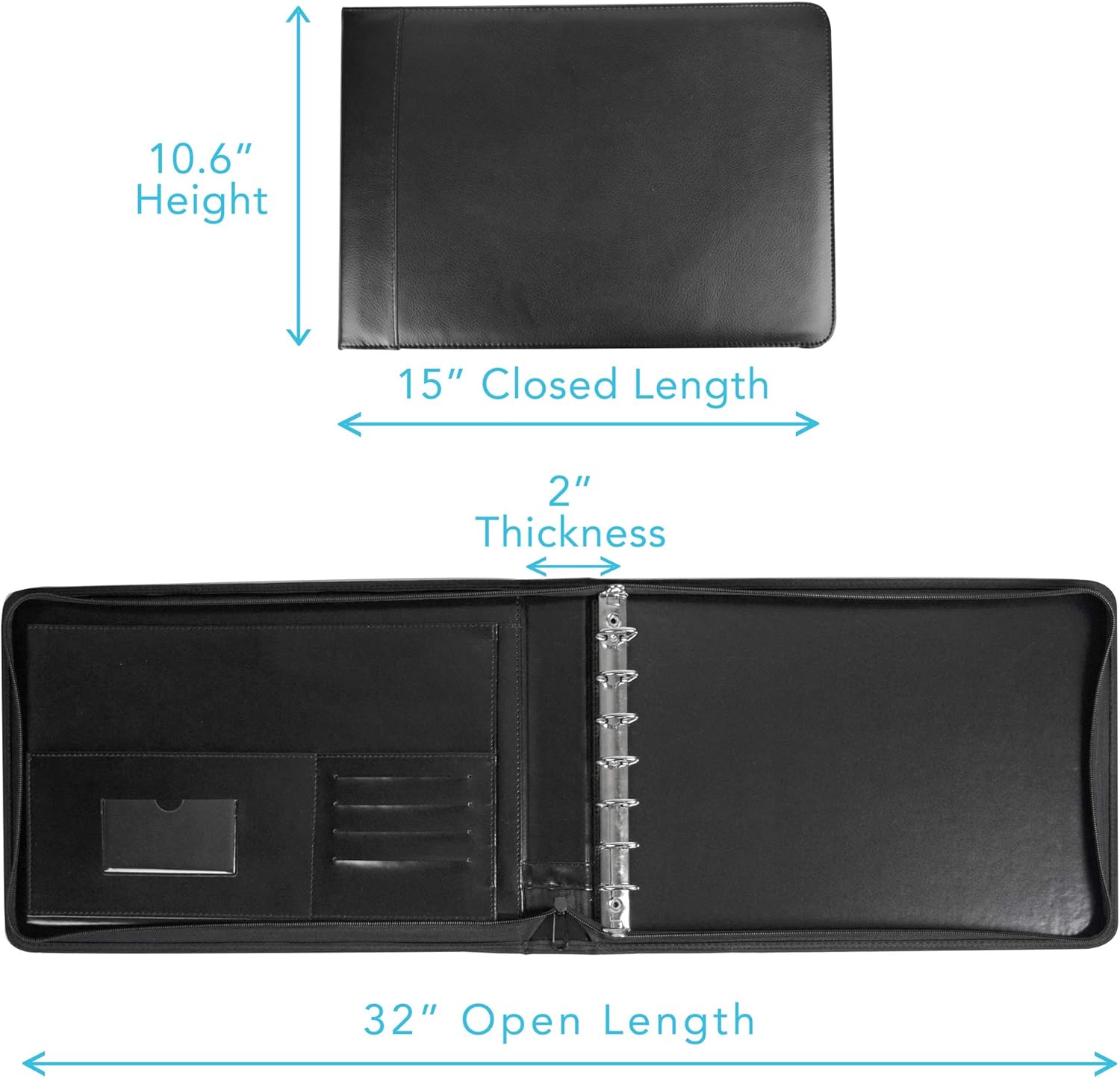 Executive PU Leather 7‑Ring Business Check Binder – Holds up to 600 Business‑Size (3‑on‑a‑Page) Checks | Zippered Closure, Stainless Steel Rings, Opens Flat – Professional Organizer Portfolio