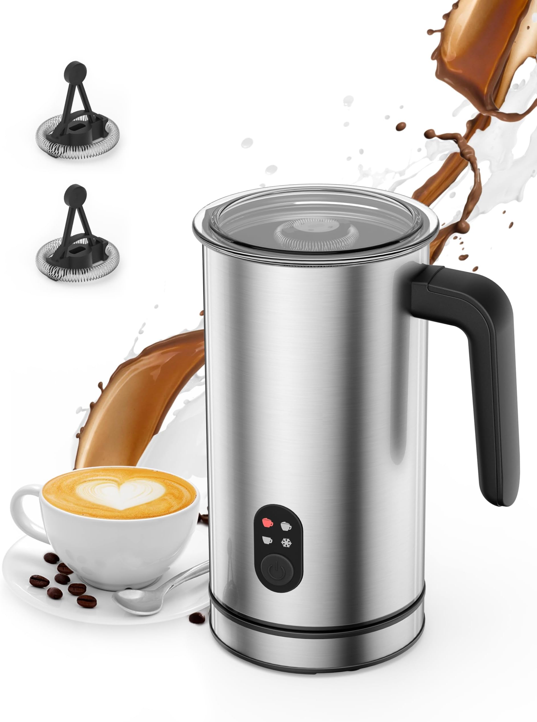RATRSO Milk Frother,Electric Foam Maker Stainless Steel Milk Steamer with Hot&Cold Milk Functionality Automatic Foam Electric Milk Warmer Silent Operation for Coffee, Latte, Hot Chocolates (Sliver-1)