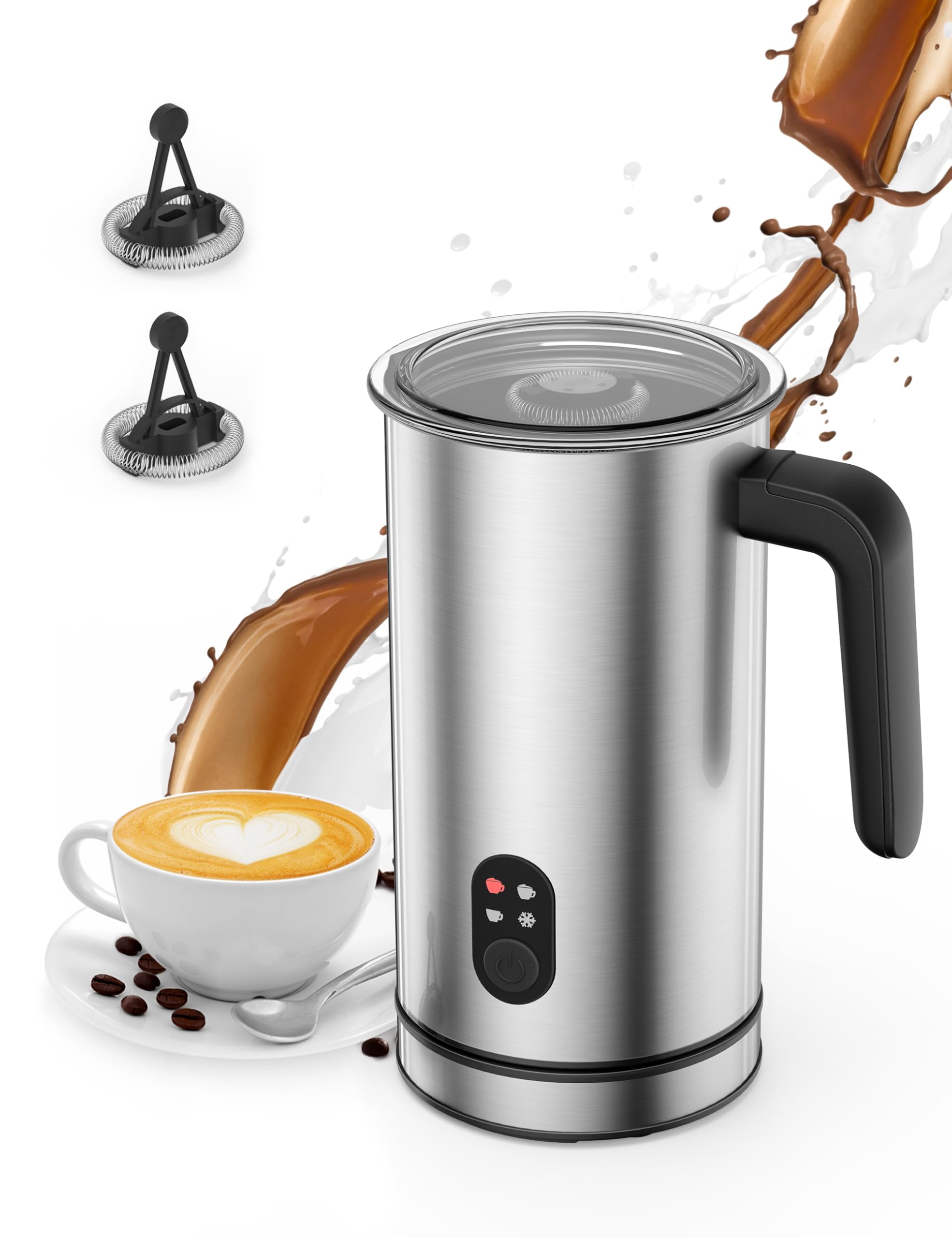 RATRSO Milk Frother,Electric Foam Maker Stainless Steel Milk Steamer with Hot&Cold Milk Functionality Automatic Foam Electric Milk Warmer Silent Operation for Coffee, Latte, Hot Chocolates (Sliver-1)