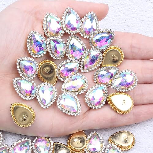 30 piezas de diamantes de imitación para coser, lágrima, cristal, diamantes de imitación de metal con parte trasera plana, adornos de bricolaje para