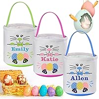 Vista 10 de Touber - Cestas de Pascua personalizadas para niños, paquete de 2 canastas de conejo de Pascua, regalos de Pascua, canastas de caza de huevos