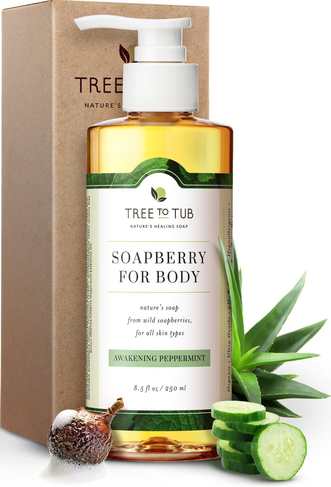 Organic Peppermint Body Wash for Oily Skin. The Only pH 5.5 Balanced Acne Body Wash for Sensitive Skin ââ‚¬â€œ Antibacterial & Antifungal Soap for All Skin Types, with Wild Soapberries 8.5 ozââ‚¬â€