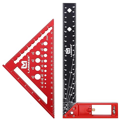 Juego de herramientas cuadradas y carpintero, 7 pulgadas de aleación de aluminio cuadrado + 12 pulgadas de marco cuadrado combinado, regla cuadrada