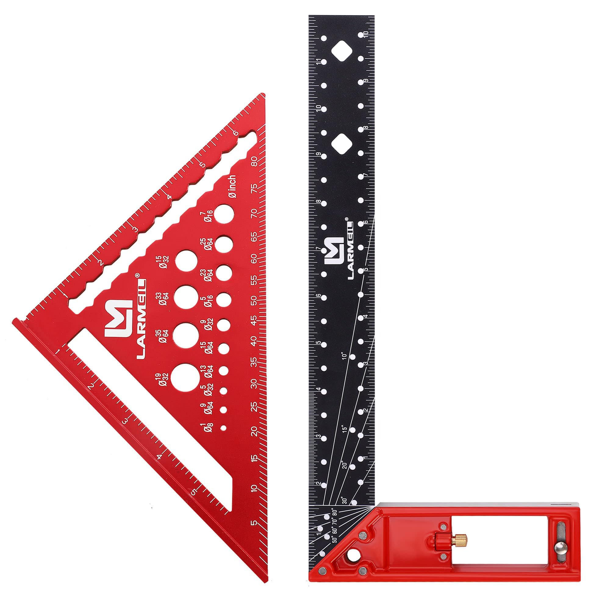 LARMEIL Rafter Square 7 Inch and Framing Square 12 Inch Carpenter Square Set, Woodworking Square Tool, Aluminum Squares Metal Ruler for Woodworking