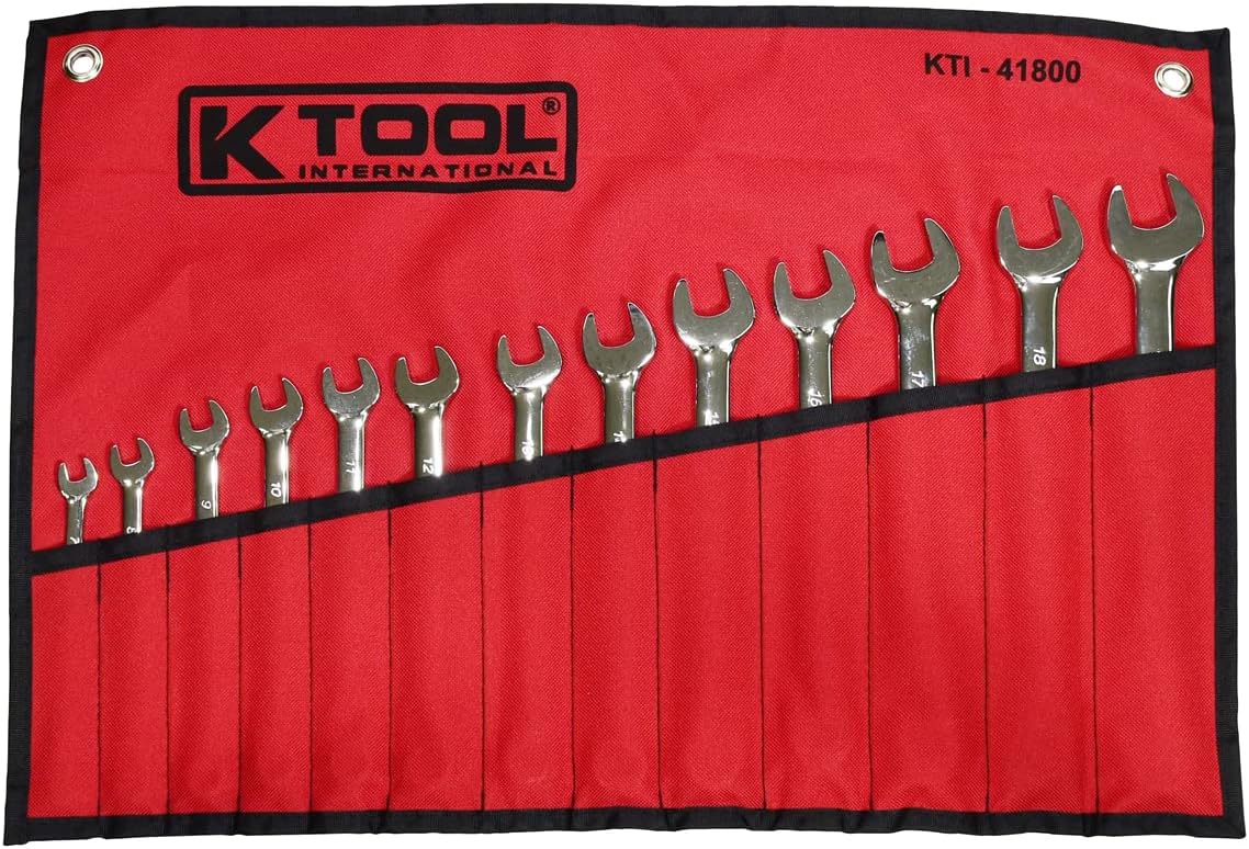 K Tool International Metric Combination Wrench Set, 13-Piece Fully Polished, Heat-Treated Chrome Vanadium Steel, Durable, Sizes (7mm-19mm Wrenches); KTI41800