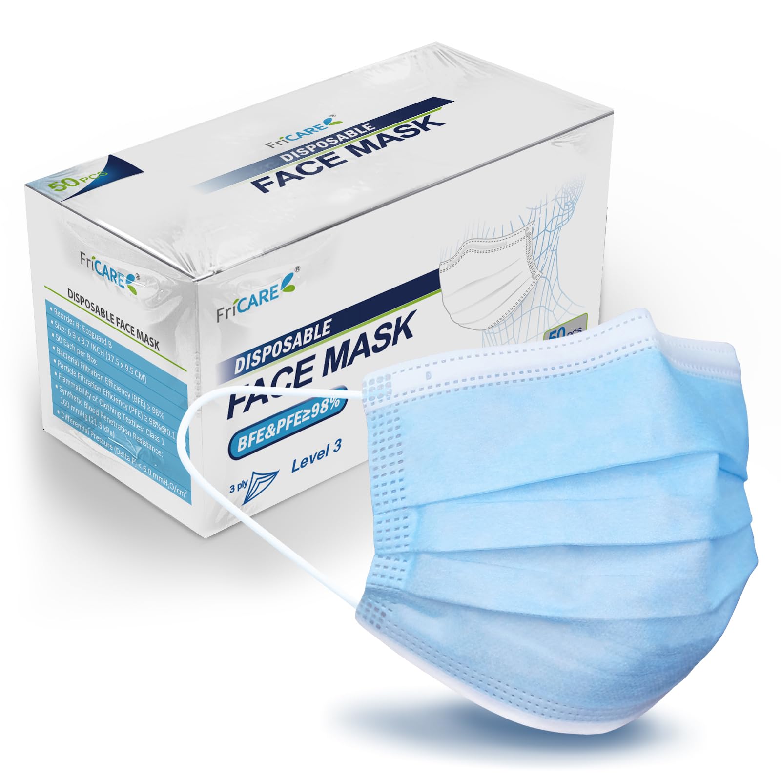 Made in USA, ECOGUARD 3-ply Disposable Face Mask with Multicolors, Comfortable & Breathable, 50 Pack