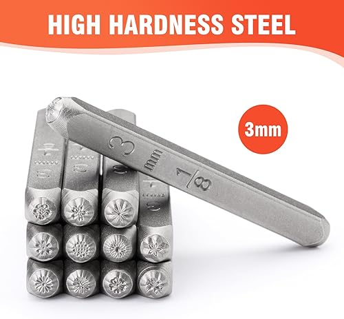 Miniatura 3 de Tlimus 12 sellos de metal con temática de flores, herramientas de estampado de metal de 0.118 pulgadas (14 pulgadas), suministros de manualidades y