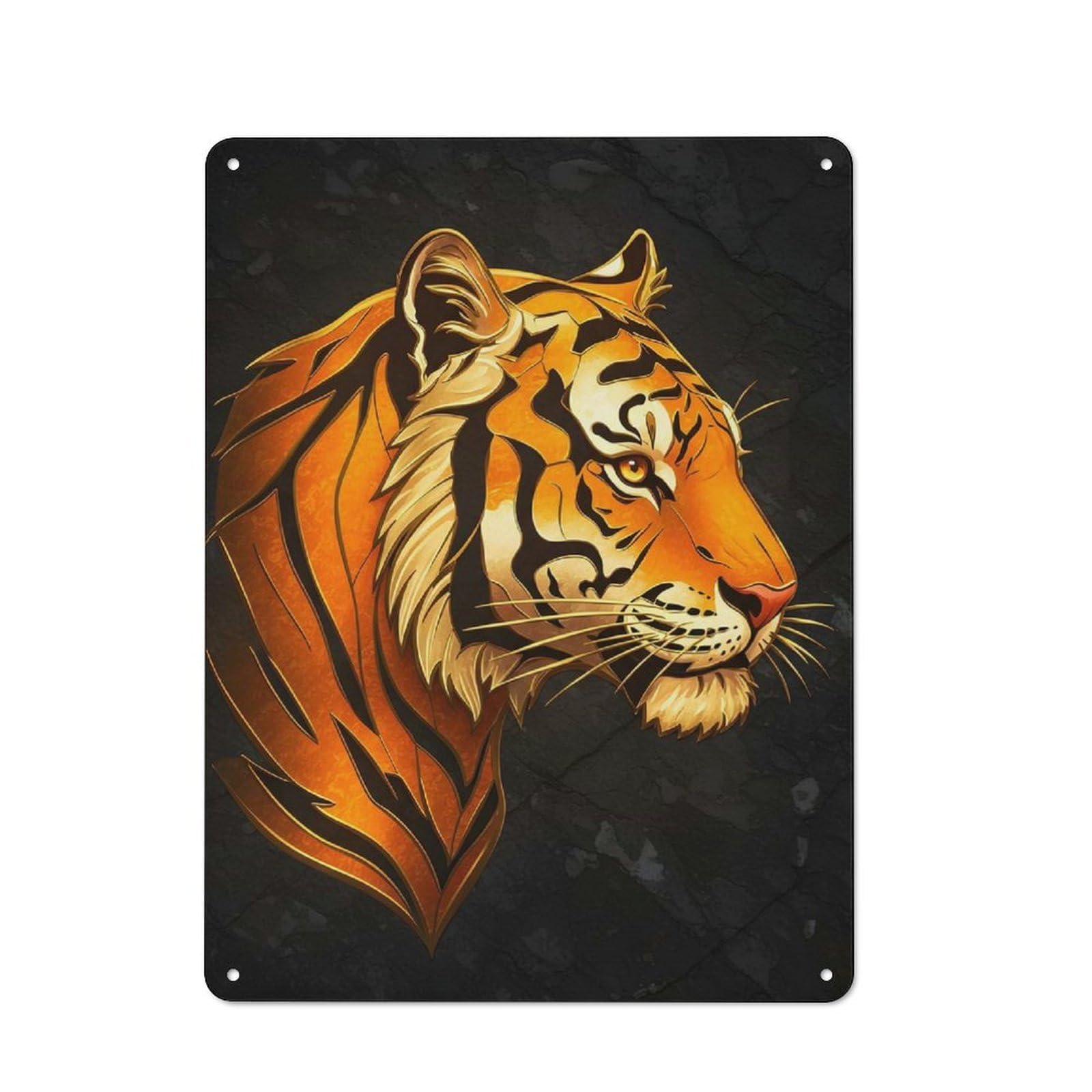 Metal Wall Sign 40x30cm Featuring Tiger Head Profile on Dark Background for Café Or Restaurant, for An Autumn Wall Display in Café And Restaurant