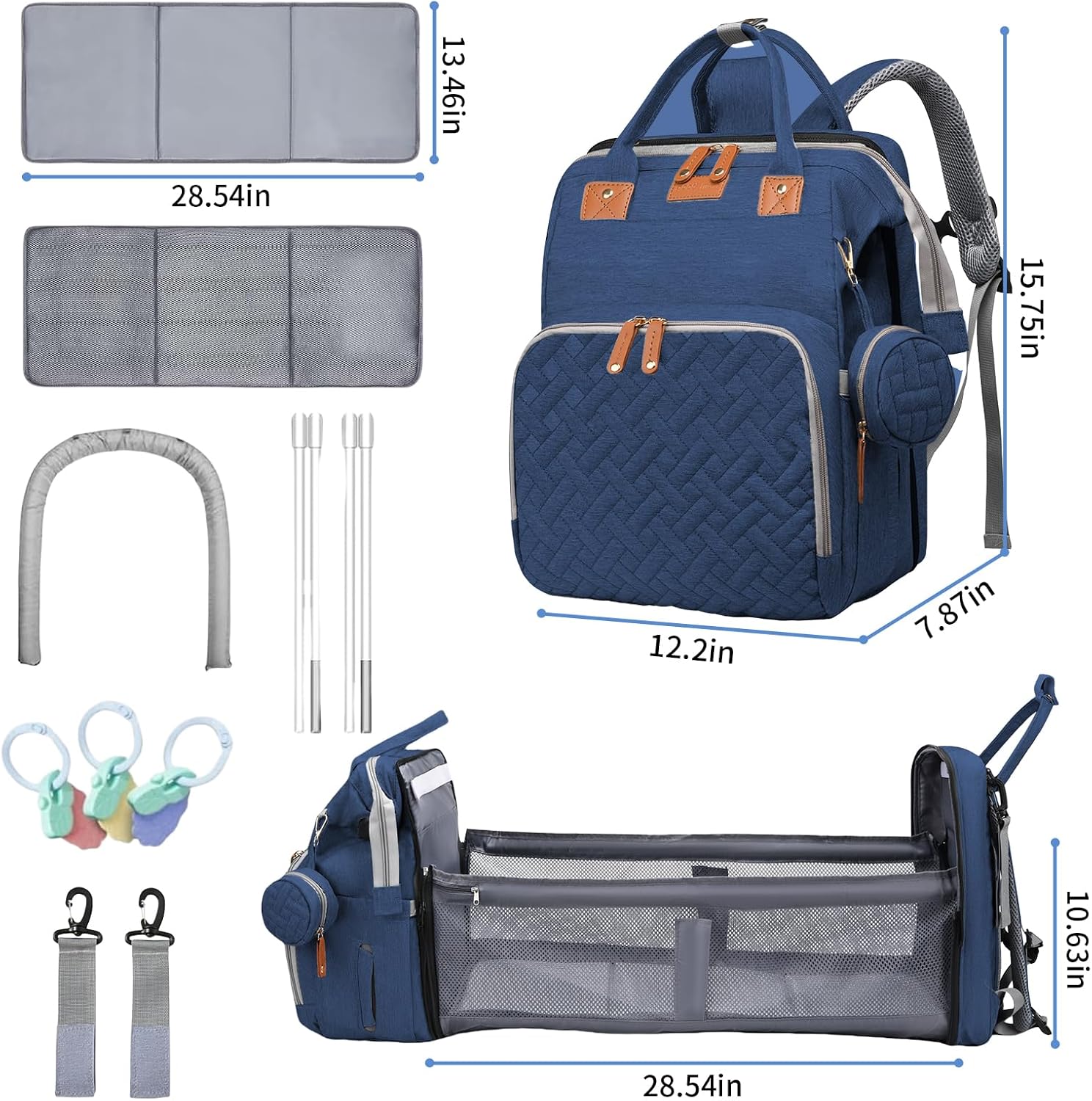 Baby Diaper Bags with Changing Station, Multifunctional Diaper Bag Backpack for Moms Dads with USB Charging Port, Waterproof Travel Diaper, Baby Shower Gifts for Baby Boy & Girls（Blue）