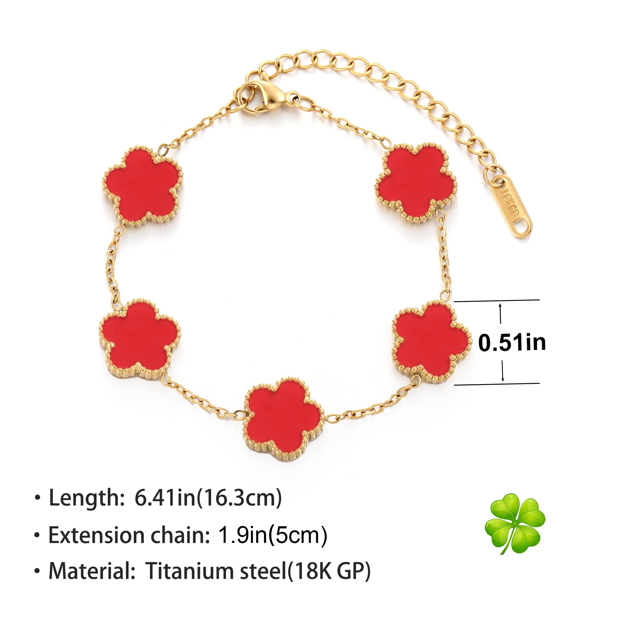TICVSS Four Leaf Clover Bracelet for Women 18K Gold Plated Stainless Steel Lucky 4 Leaf Gold Link Bracelet Jewelry Gift for Women