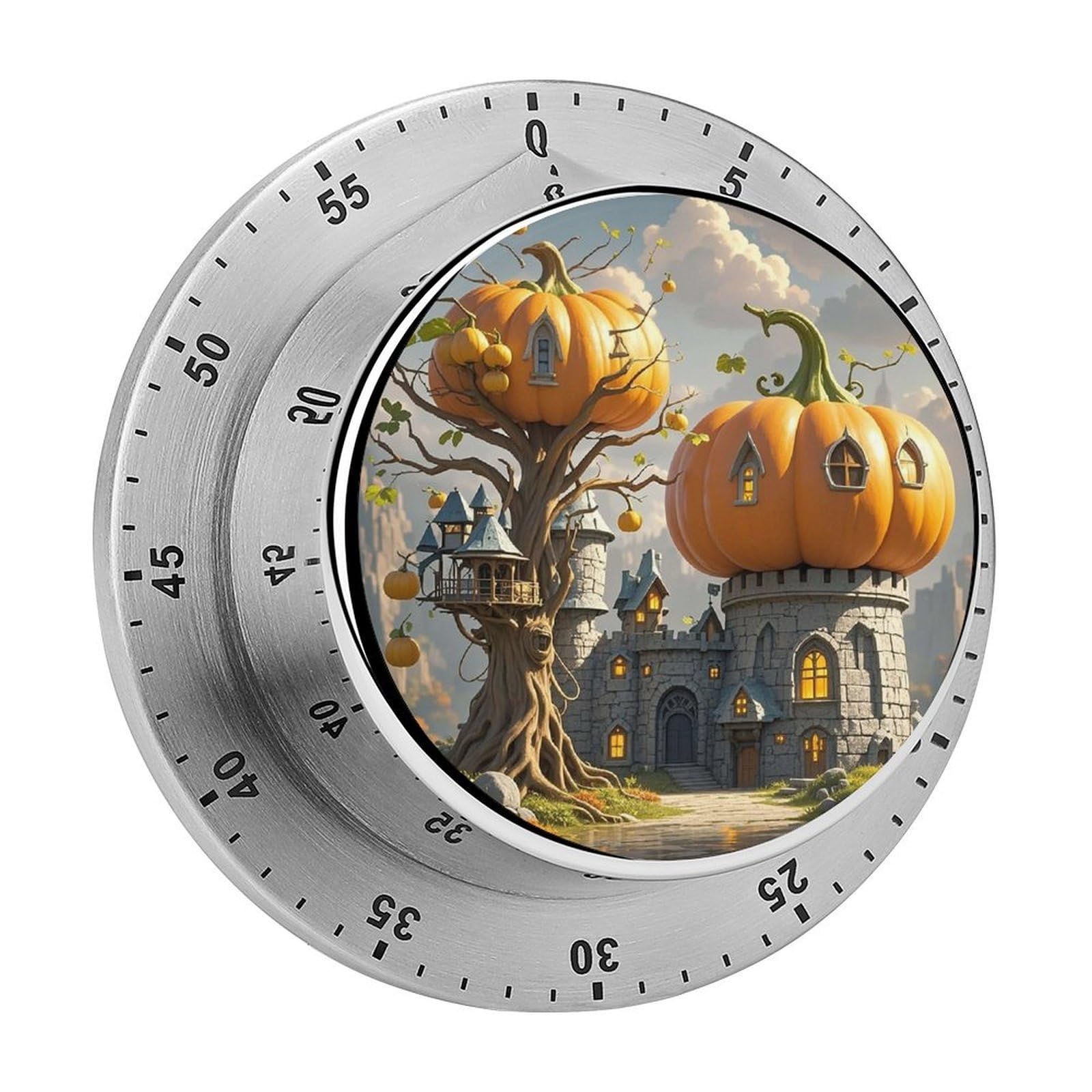 Pumpkin Building Visual Timer with Loud Alarm 60-Minute Kitchen Timers Exquisite Stainless Steel Body - Mechanical Desk Timer Countdown Clock for Cooking Chef Clock
