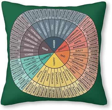 Wheel of Emotions Feelings Decorative Throw Pillow Covers 18x18 in Therapy Office Home Decor Square Throw Pillow Case for Bedroom Living Room Sofa Car Cushion Covers