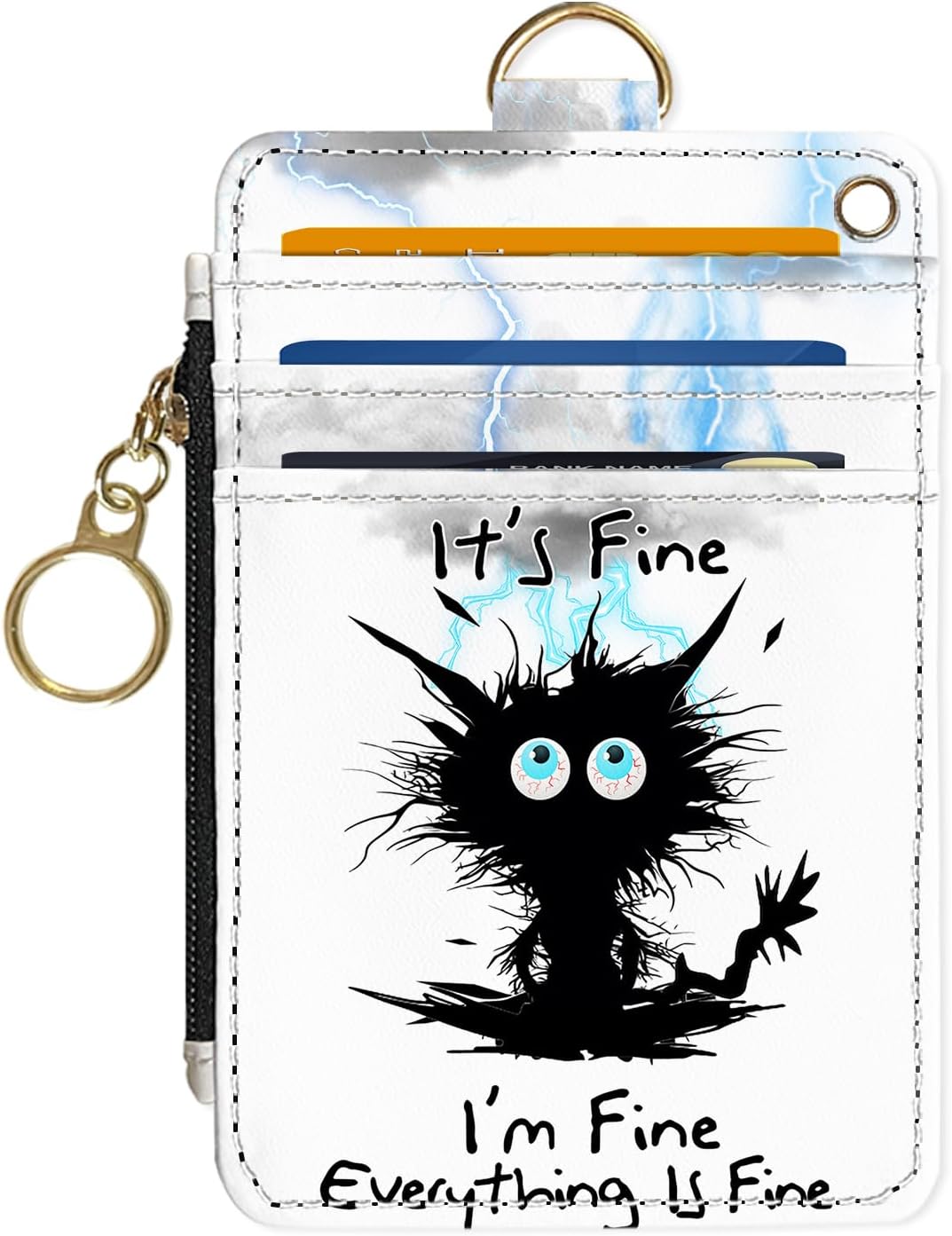 Slim Wallet Credit Card Holder,Cat Struck By Lightning, RFID Wallet Women Cute Small Front Pocket Wallet With Zipper, PU Leather Thin travel RFID Blocking Card Case ID Window,Ladies Gifts