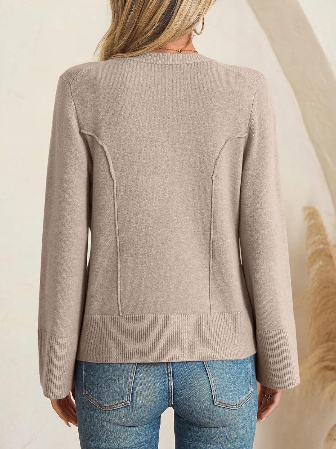 Saodimallsu Womens Bell Sleeve Cardigan Sweaters Button Down Long Sleeve Fall Trendy Sweaters 2025 U Neck Knit Outwear - Image 3