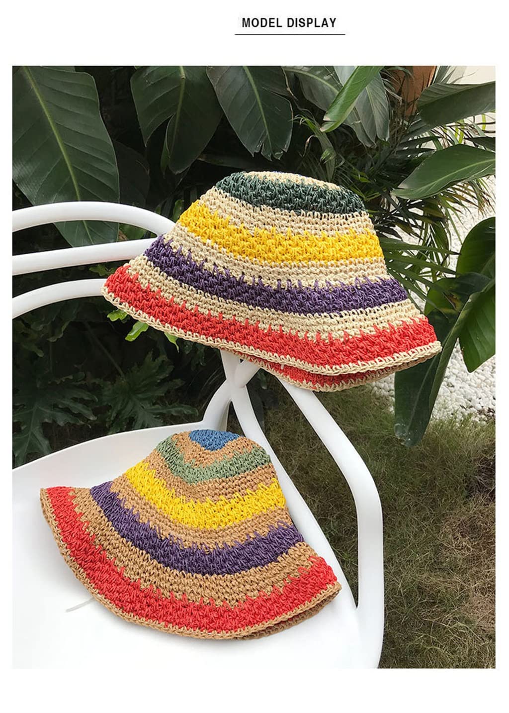 Sombrero Arco Iris Crochet Hecho a Mano Panamas protección UV Visera de Sol Sombreros de Playa Mujeres Viseras Plegables