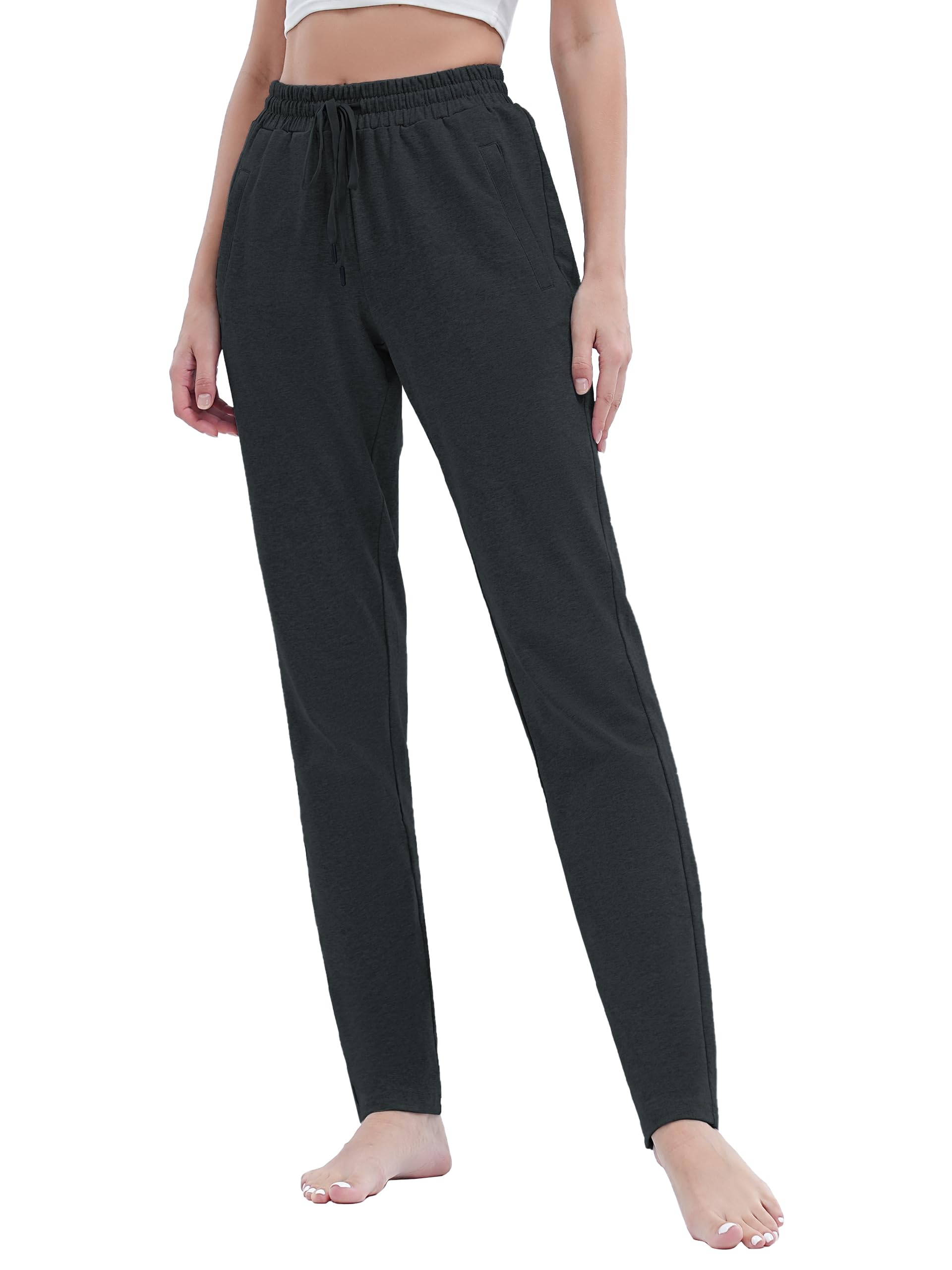 SEVEGO Pantalon de survêtement haut en coton pour femme - 76,2 cm/81,3 cm/86,4 cm/91,4 cm - Bas ouvert décontracté - Poche zippée