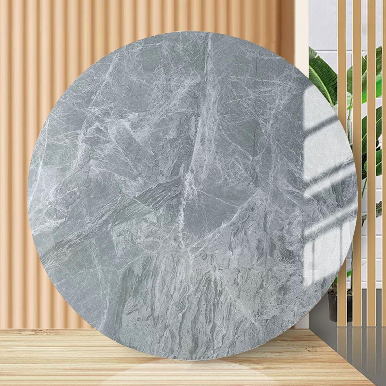 Grand Plateau Tournant Lazy Susan, Texture Marbre Ardoise Multicolore Rond, Plateau Rotatif à 360°, Pièce Maîtresse de Table à Manger, avec Roulements Silencieux(Glossy Gray,60cm/24)