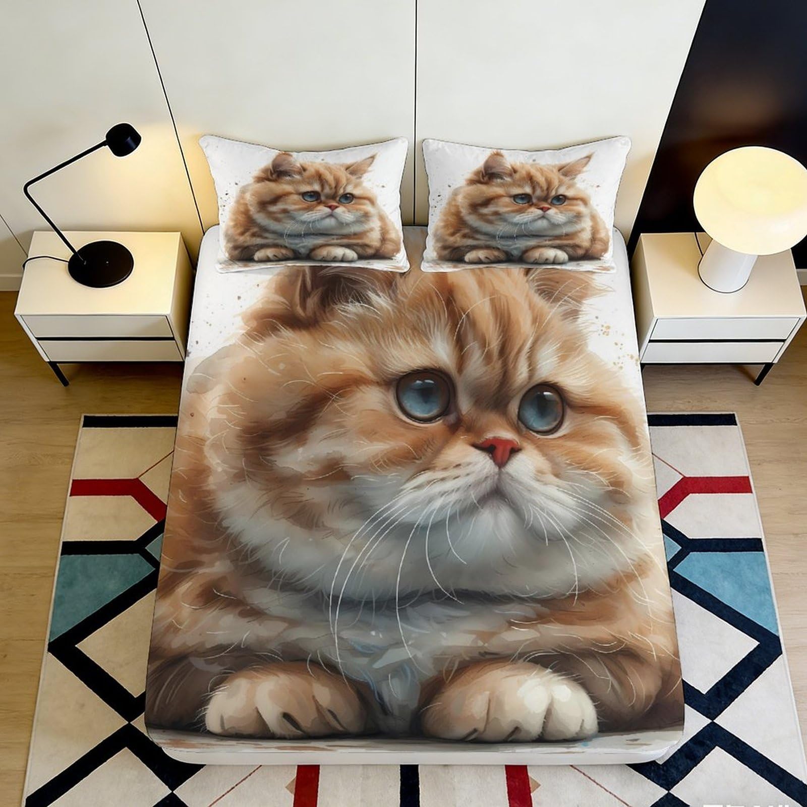 Uxinyoume Style-1 3D Printed Cute Cat Fitted Sheet Microfiber Soft Breathable Brown Kitten Mattress Cover For Bedroom Decor Protection 90X200x25cm