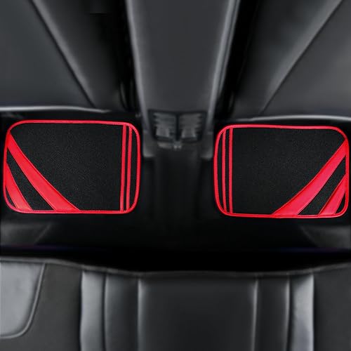 Miniatura 4 de CAR PASS Alfombrillas de cuero con borde rojo, alfombrillas universales para automóvil con línea de doble puntada y diseño de respaldo