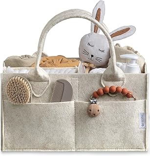 Baby nappy caddy Organizer Nursery Basket - Baby Basket Gift Registry For Baby Shower List. Baby Must Haves Essentials. Neutral Baby Stuff For Newborn Boy Nursery Decor Or Girl(White 38 x 22 x 17)