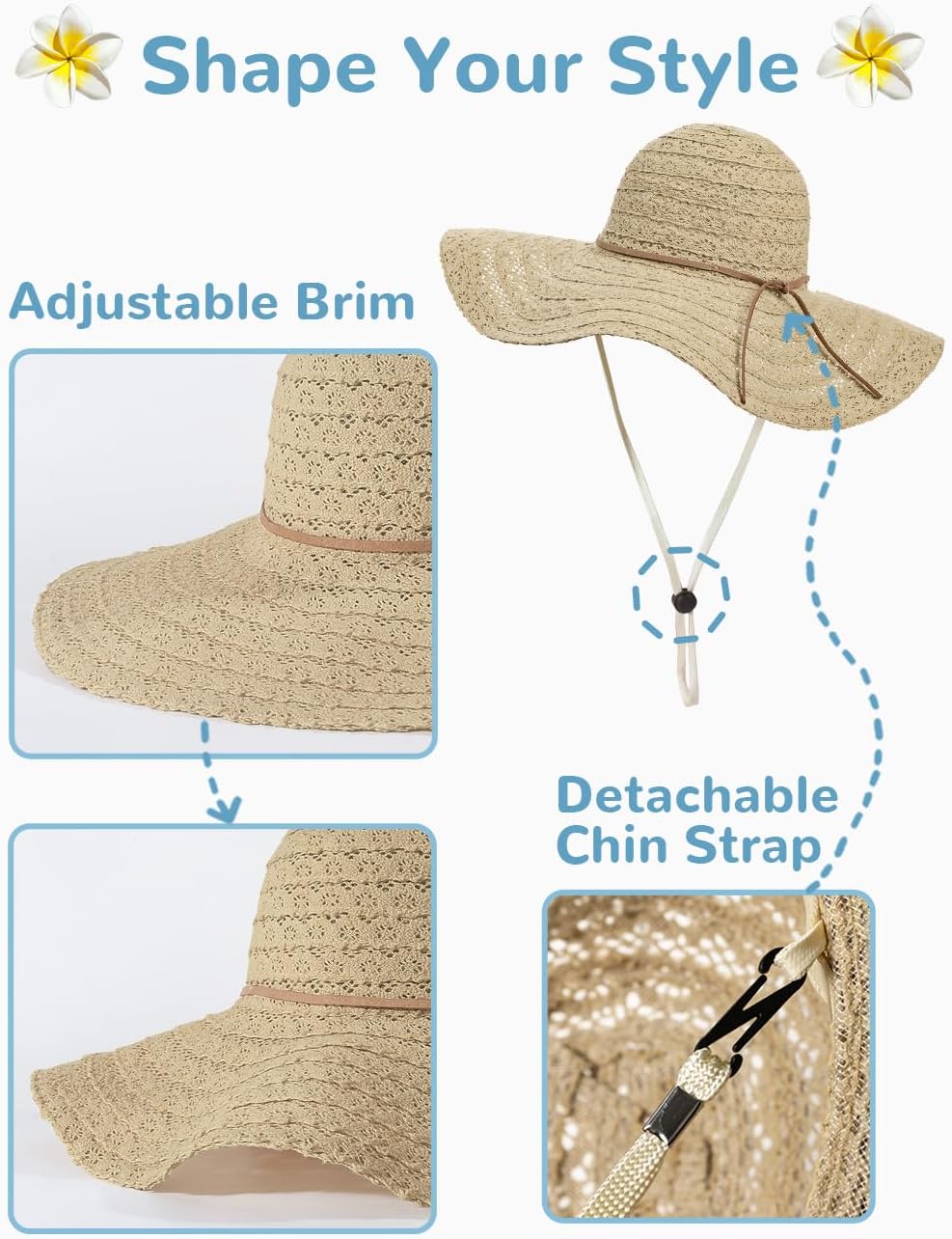 Sun Beach Hats Women Floppy Summer Sunhat with Wide Brim Packable Foldable Travel Accessories - Image 3