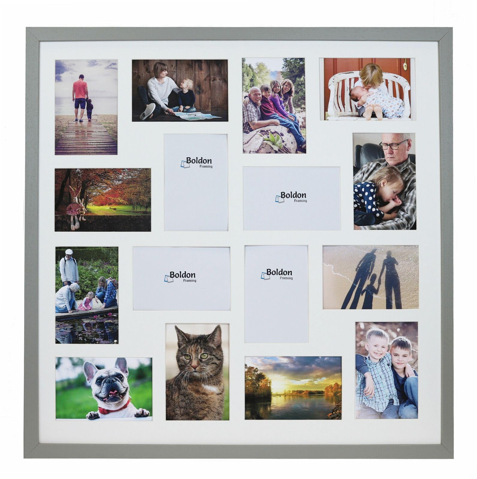 Boldon Framing Pale Grey 8/9/10/12/16/20 Photos Large Multi Picture Frame Collage Aperture Decor Memories-16 Aperture